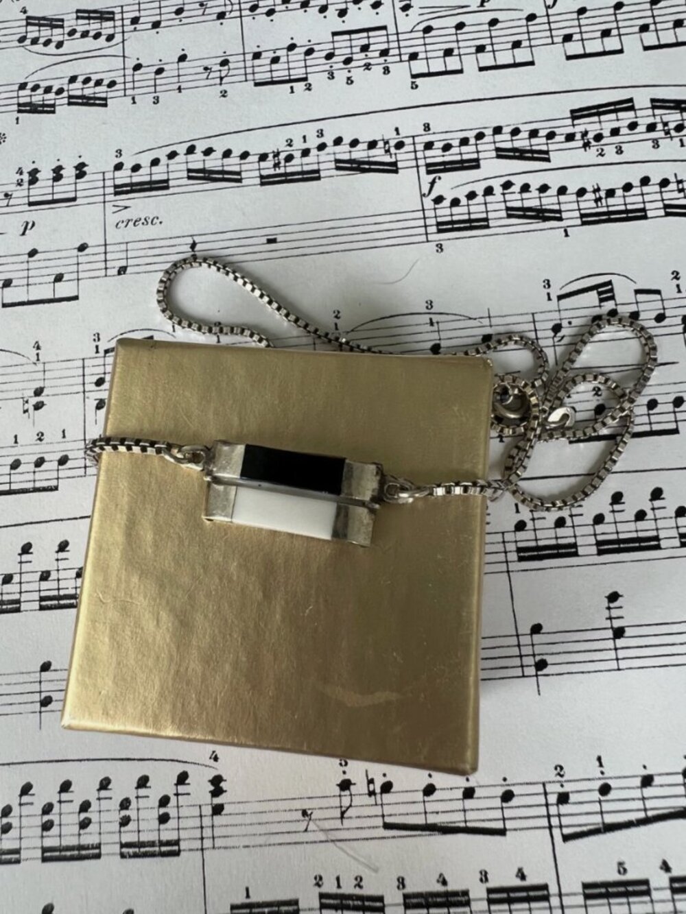 Rare-Vintage Italian 925 Silver Piano Key Pendant Necklace